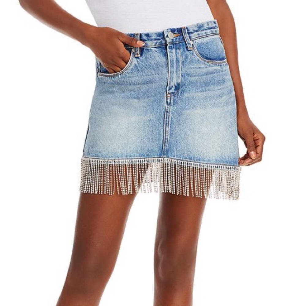 BlankNYC Cotton Fringe Trim Denim Skirt